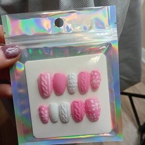 Pink and White Winter Nails